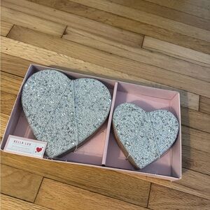 Bella Heart Set of 2 Silver Sequin Beaded Wood Hearts Valentine’s Decorations